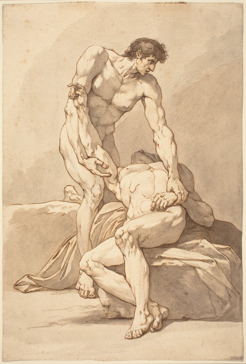 iki çıplak erkek by Johann Heinrich Lips