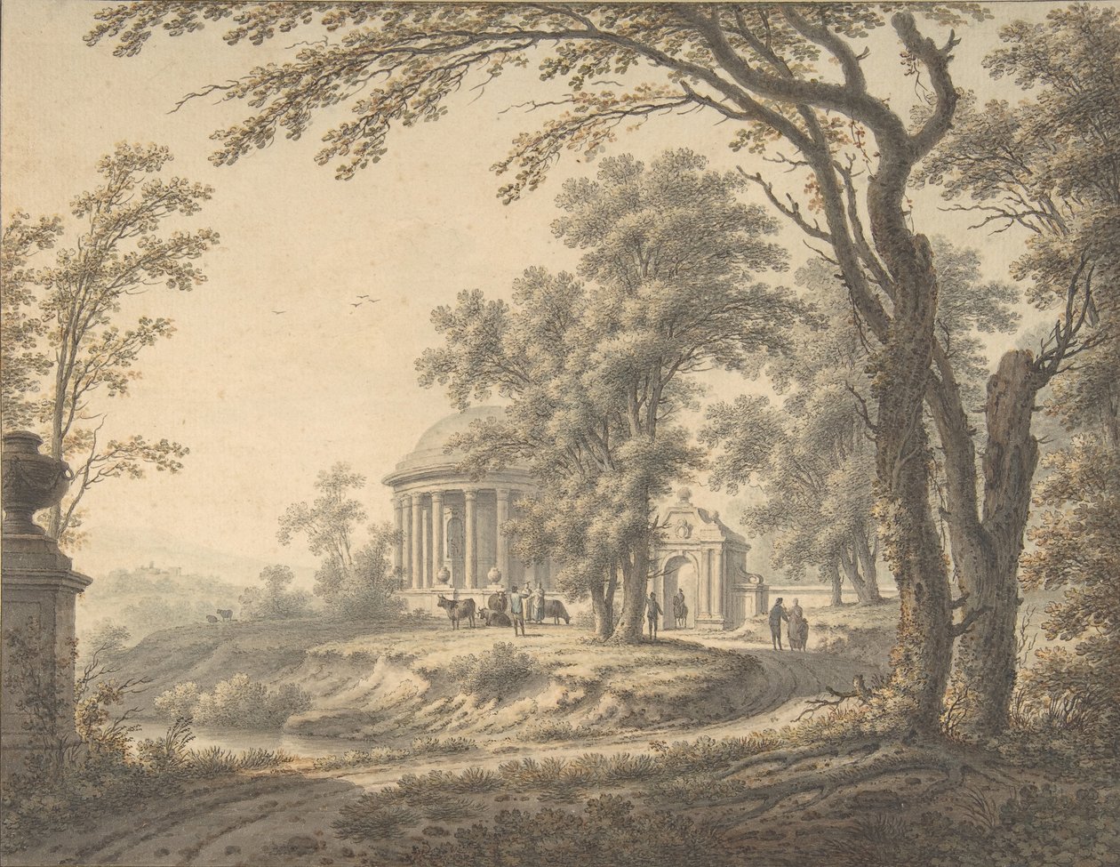 Tapınak, 1770 ile Pastoral Manzara. by Johann Heinrich Muntz