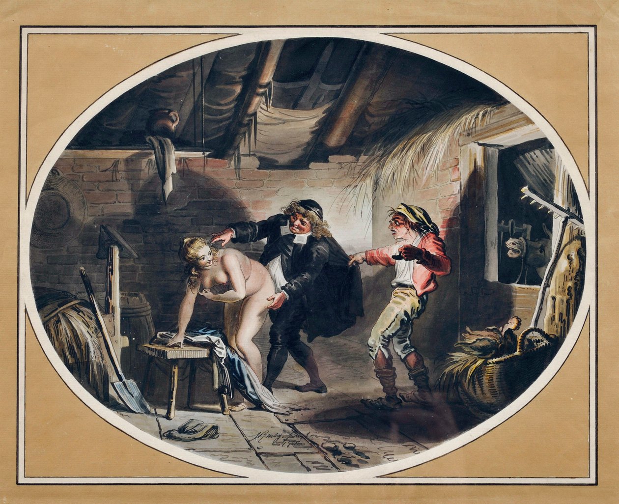Compere Pierre'in kısrağı. (gravür ve sulu boya by Johann Heinrich Ramberg