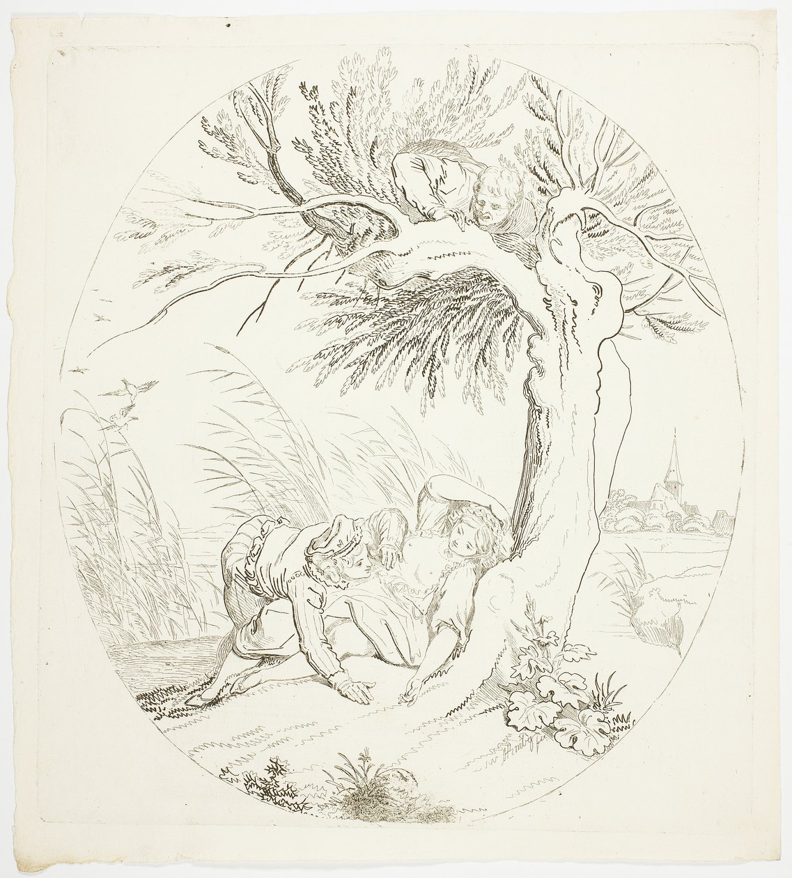 Görünmeyen Adam Yatan Aşıklar üzerinde Casusluk by Johann Heinrich Ramberg