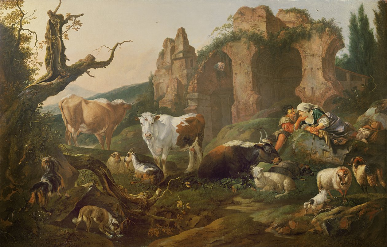 Bir manzaradaki çiftlik hayvanları, 1685 by Johann Heinrich Roos