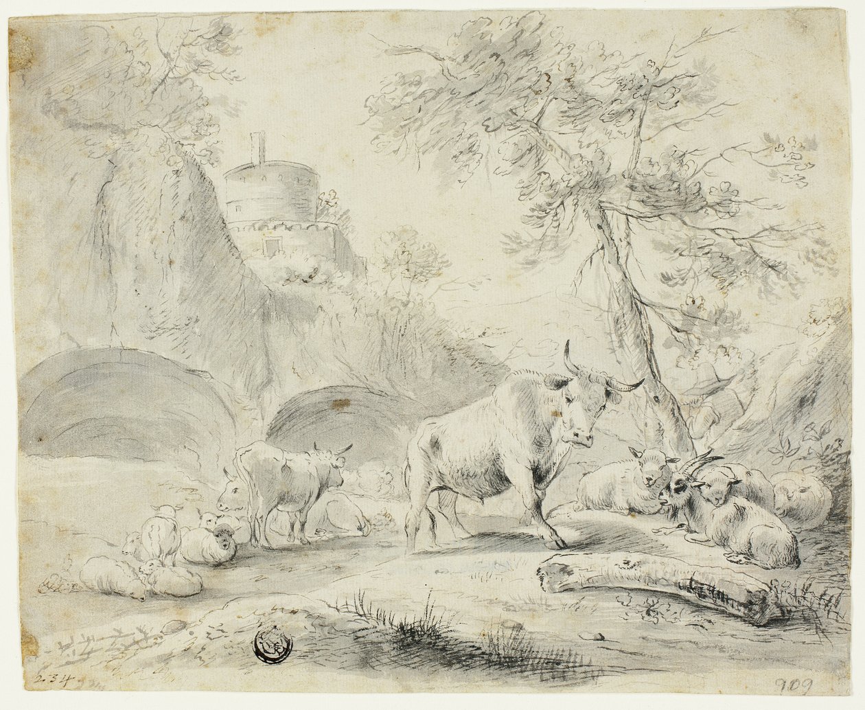Çoban ve Koyun, Keçi, Sığır ile Manzara by Johann Heinrich Roos