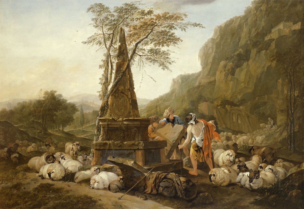 ವೆಲ್‌ಟರ್ಕ್‌ನಲ್ಲಿ ಜಾಕೋಬ್ ಮತ್ತು ರಾಚೆಲ್‌ರ ಸಭೆ by Johann Heinrich Roos