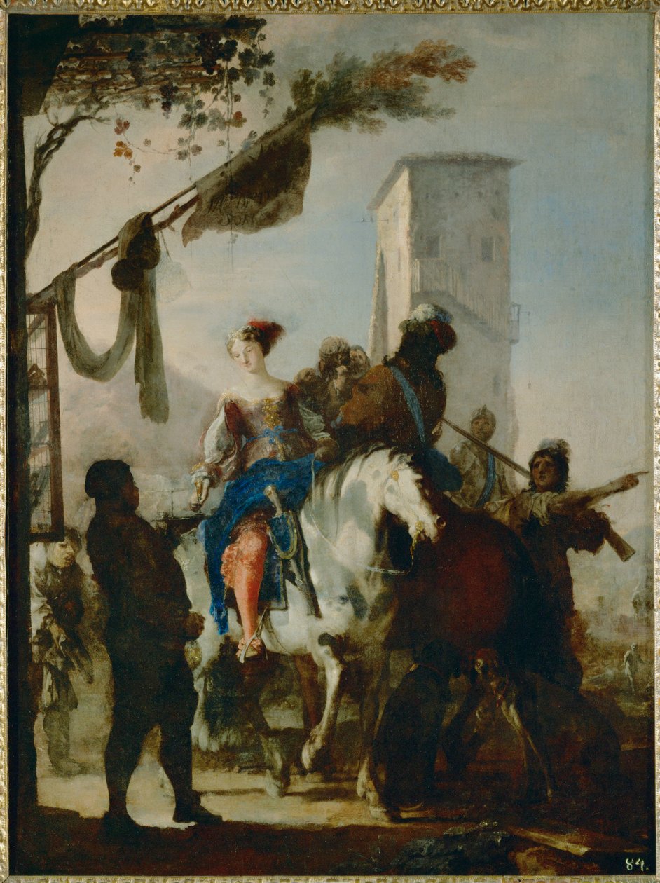 Halt at the tavern (tuval üzerine yağlıboya) by Johann Heinrich Schonfeldt