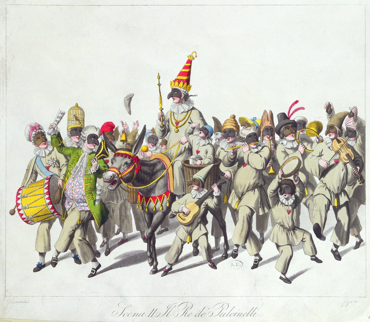 19. yüzyılın başlarında Roma Karnavalı sırasında Kral Yumruk alayı (renkli gravür) by Johann Heinrich Stuermer