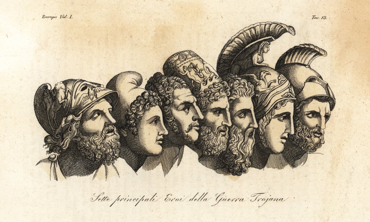 Truva Savaşı'nın yedi ana kahramanının büstleri by Johann Heinrich Wilhelm (after) Tischbein