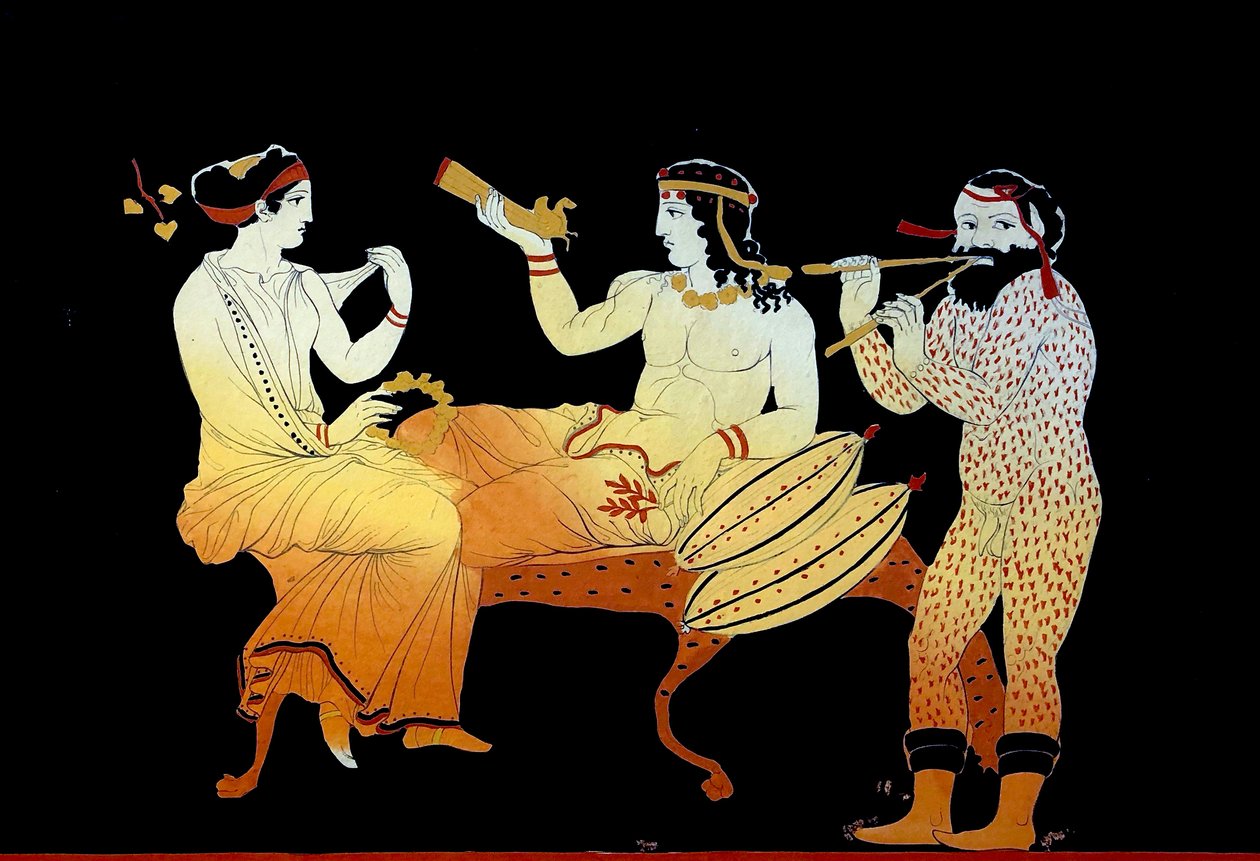 Bir Maenad ve Aulos çalan bir satirin eşlik ettiği Dionysius c.1796 (Bakır Levha Gravür) by Johann Heinrich Wilhelm Tischbein