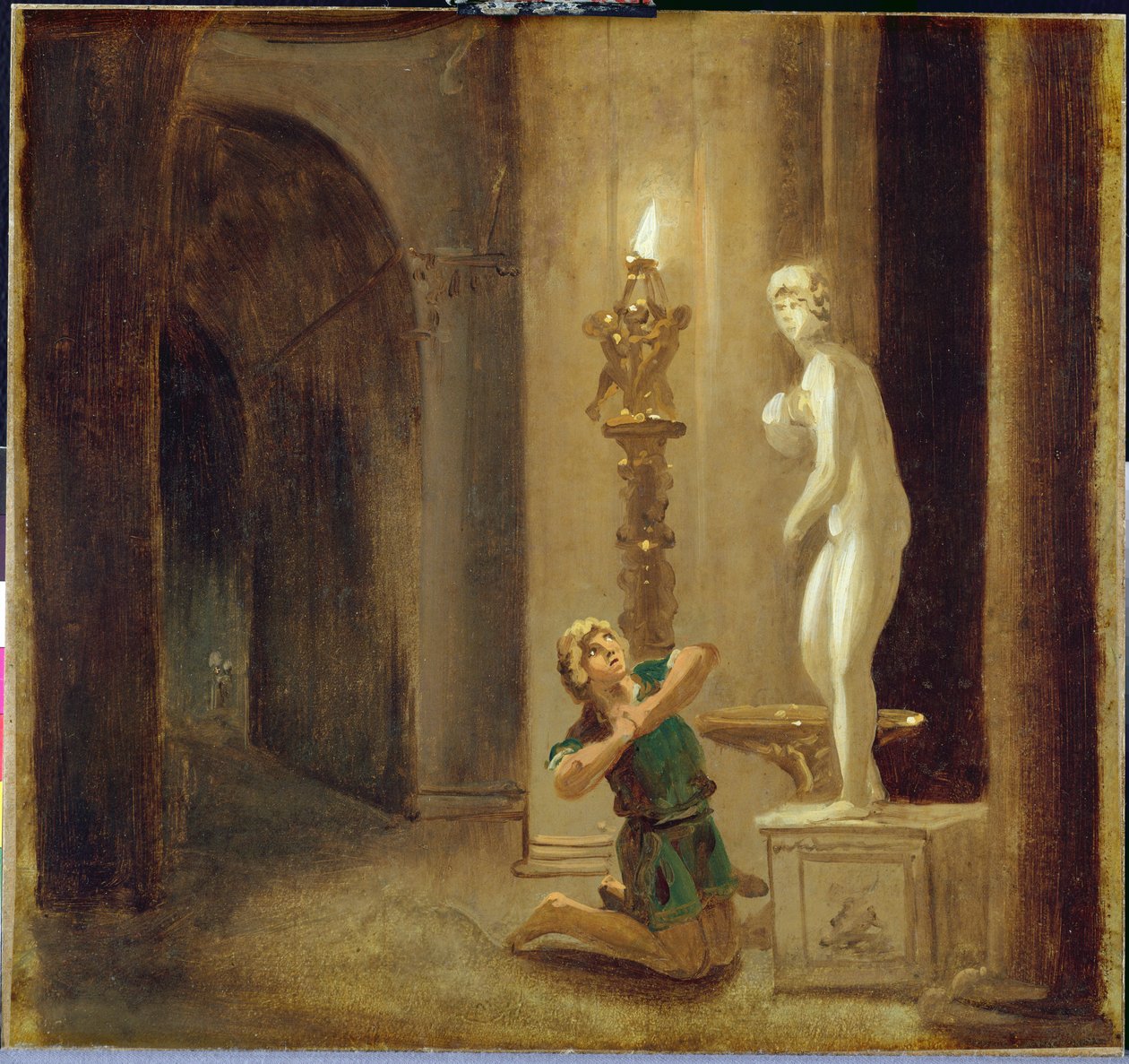 Venüs Heykeli'nden önceki Pygmalion, 1800 dolayları (kağıt üzerinde yağlı boya) by Johann Heinrich Wilhelm Tischbein