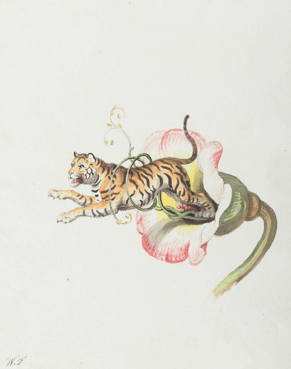 Kaplan bir çiçek taçtan atlıyor. Çiçek tohumları üzerine alegori, 1817. by Johann Heinrich Wilhelm Tischbein