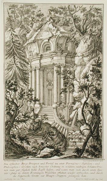 Jacob Andreas Fridrich (1714-79) tarafından oyulmuş bir bahçedeki tapınak (gravür) by Johann Jacob (after) Schubler