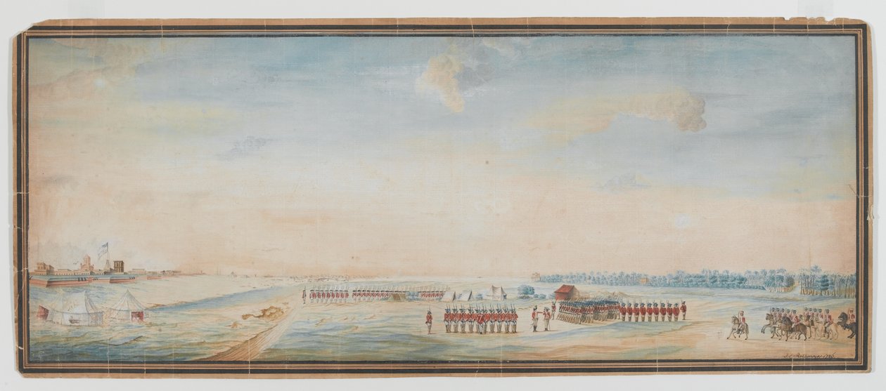 İngiliz piyade, yerli piyade ve yerli süvari Fort St George, Madras dışında sondaj by Johann Jacob Ludewig Rothmeyer