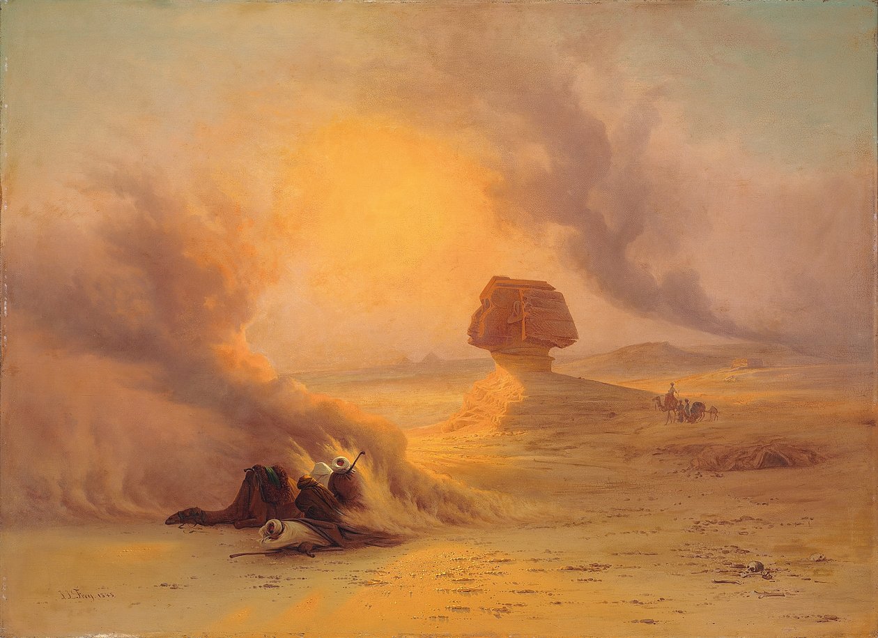 Gizah yakınlarında Sinum rüzgarına yakalanmış bir kervan by Johann Jakob Frey