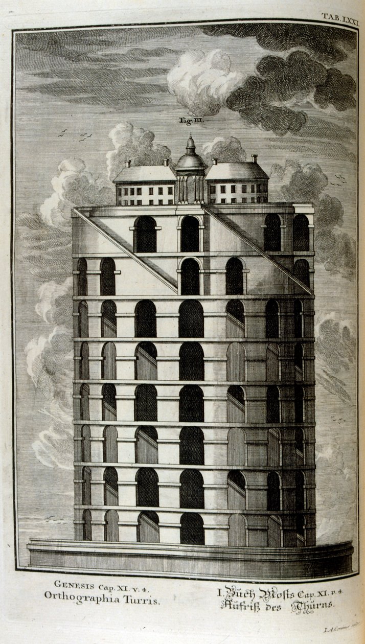 yandan görülen Babil Kulesi Planı by Johann Jakob Scheuchzer