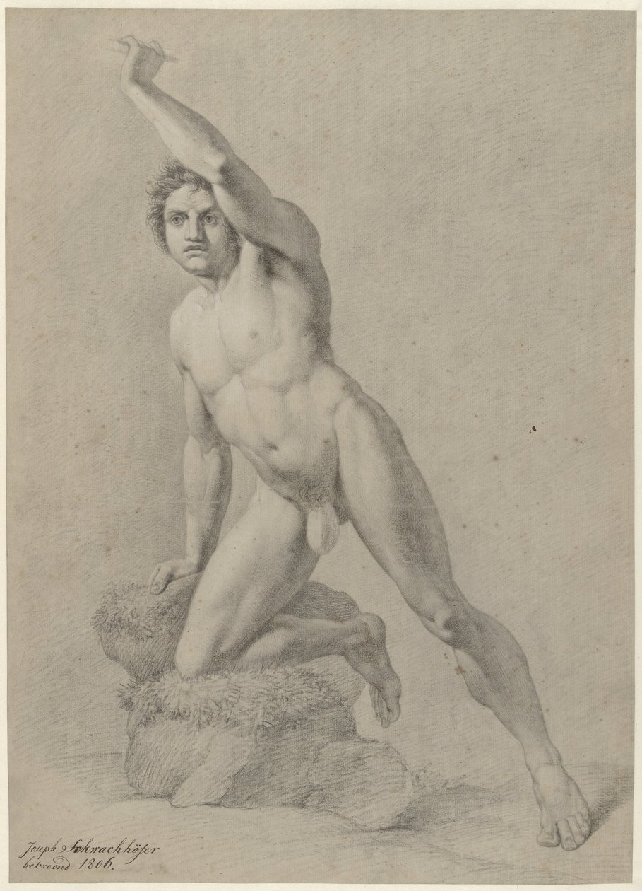 Erkek çıplak, diz çökmüş by Johann Joseph Schwachhofer