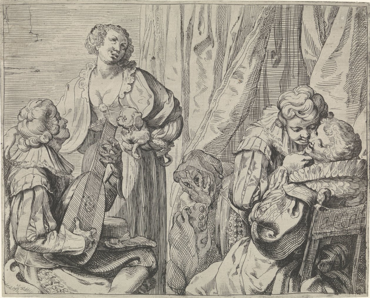 Aşık genç çiftler ve bir iç mekanda bir aptal by Johann Liss