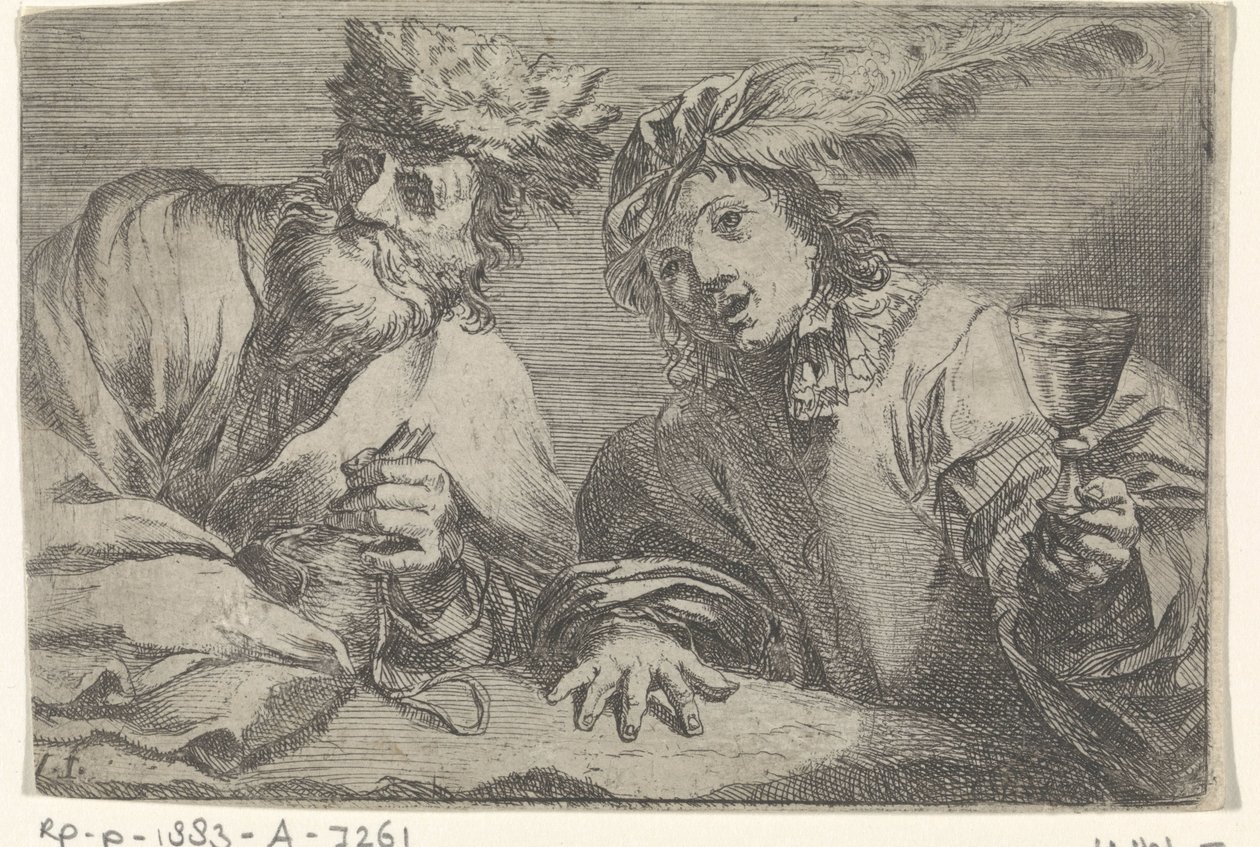 Bir masada yaşlı ve genç adam by Johann Liss