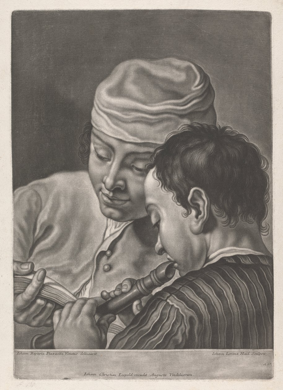 İki Adamın Portresi, Bir Kaydedici Çalıyor by Johann Lorenz Haid