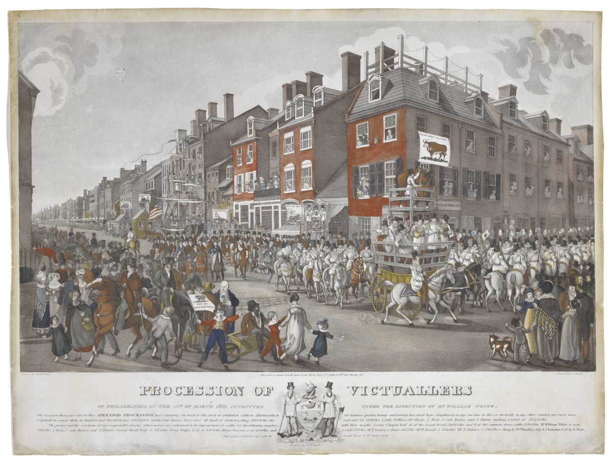 Philadelphia Victuallers alayı, 15 Mart 1821, c. 1821-1822 (aquatint ile gravür ve kağıt üzerinde elle boyama) by Johann Ludwig  Krimmel
