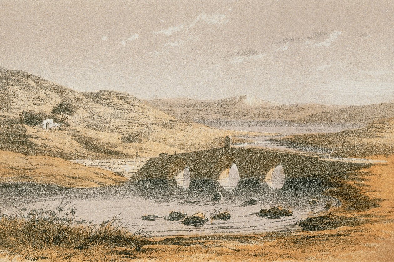 Ürdün Nehri üzerindeki Jacobs Köprüsü. Bernatz ve diğerleri tarafından gravür - Steinkopk J.F. Editore by Johann Martin Bernatz