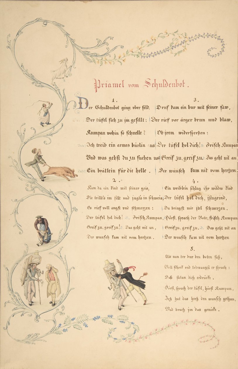 Ayet Yaprakları: Priamel vom Schuldenbot, 18. yüzyılın sonu ile 19. yüzyılın başı. by Johann Martin Usteri