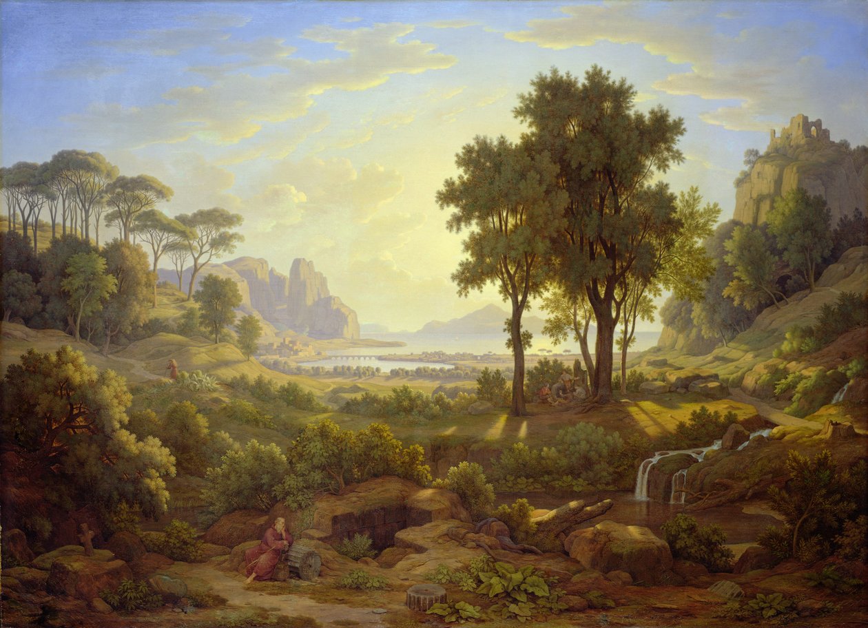Gün Batımında İtalyan Manzarası by Johann Martin von Rohden