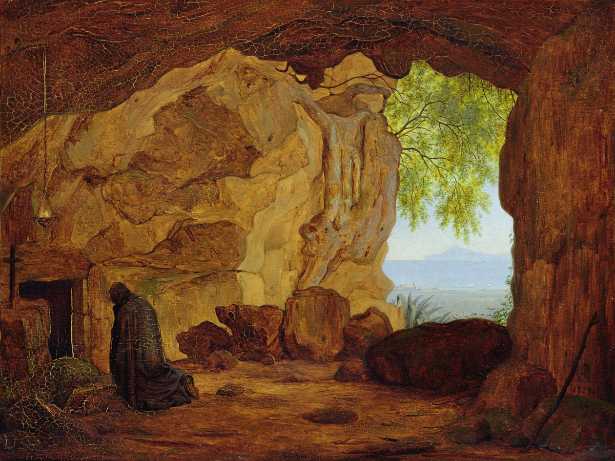 Bir Mağarada Münzevi Dua Etmek, 1829 by Johann Martin von Rohden