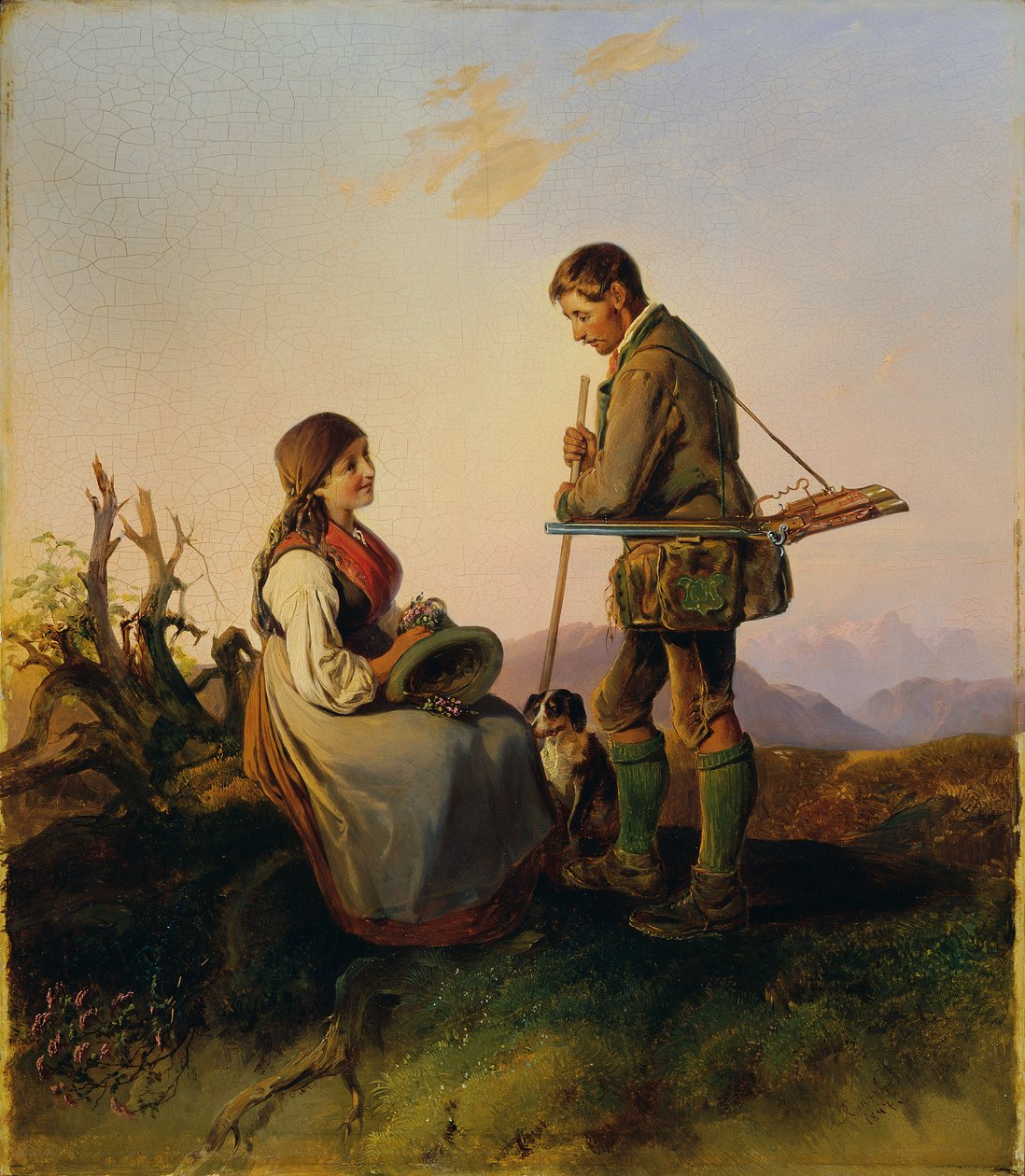 avcı ve kız by Johann Matthias Ranftl
