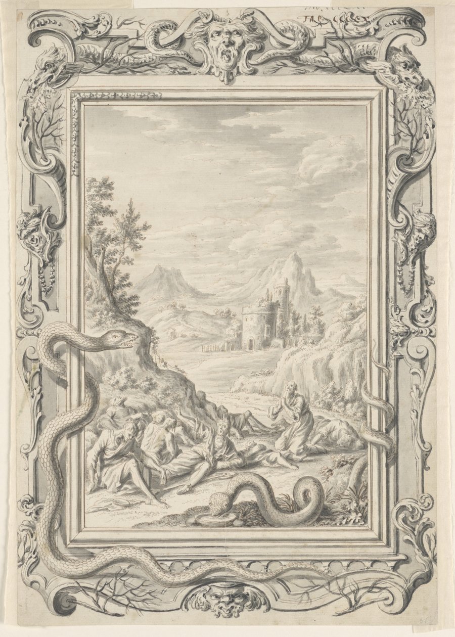 Günahkarları Yok Etmek İçin Gönderilen Yılanlar İçin Çalışma, Plaka 360, Physica Sacra by Johann Melchior Füssli