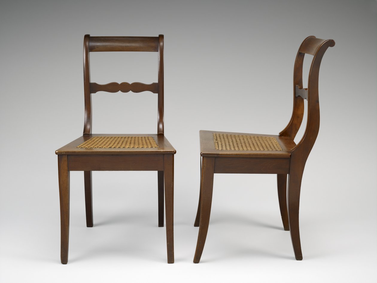 Bir Çift Yan Sandalye, c. 1846-1860 (siyah ceviz, kamış) by Johann Michael Jahn