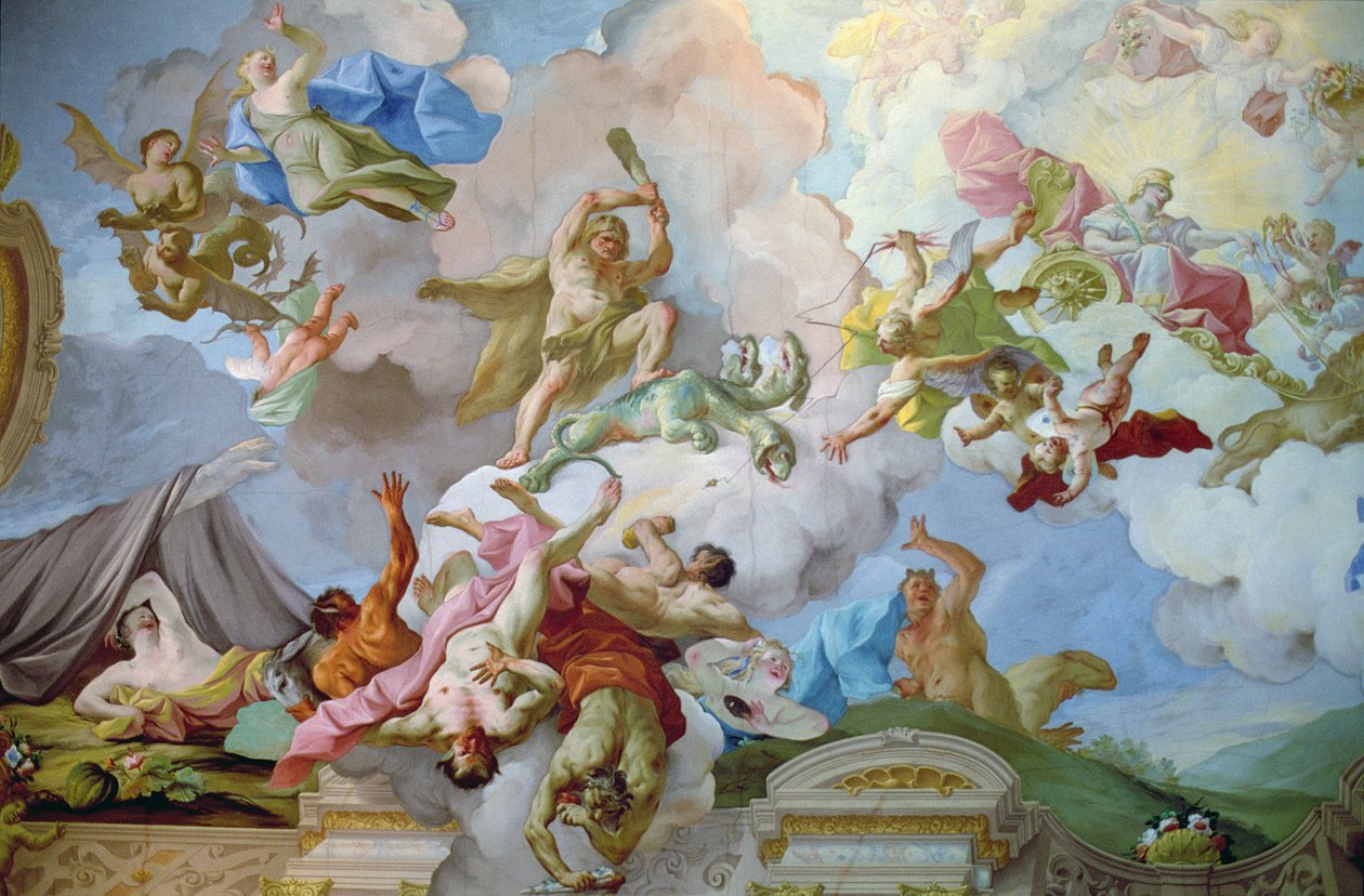 Hydra'yı Öldüren Herkül (fresk) by Johann Michael Rottmayr