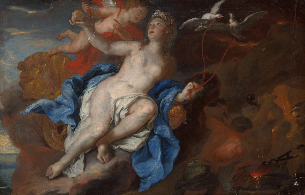 Vulcan Demirhanesinde Venüs ve Aşk Tanrısı, c.1690-95 (tuval üzerine yağlı boya) by Johann Michael Rottmayr