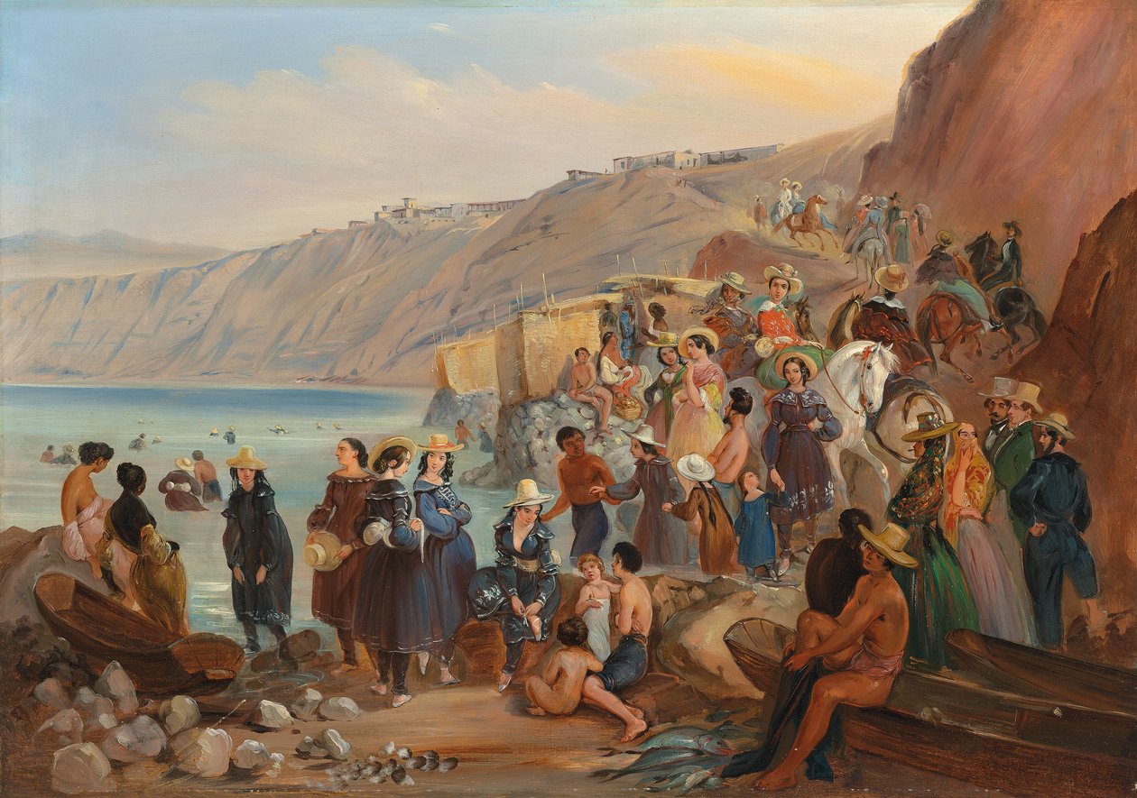 Chorillos sahilinde yıkananlar, Miraflores, Lima by Johann Moritz Rugendas