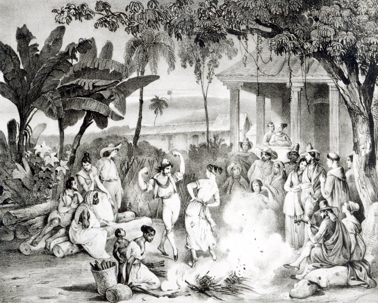 Landu Dance, Victor Adam ve Monthellier (litho) tarafından oyulmuş (bw fotoğraf) by Johann Moritz Rugendas