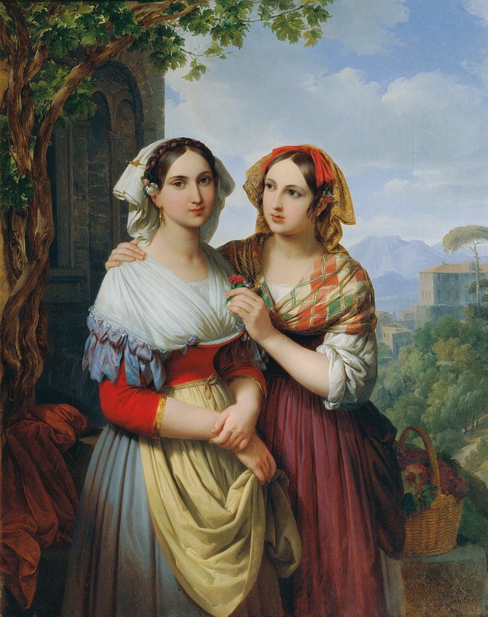 Bir manzara içinde iki kız by Johann Nepomuk Ender