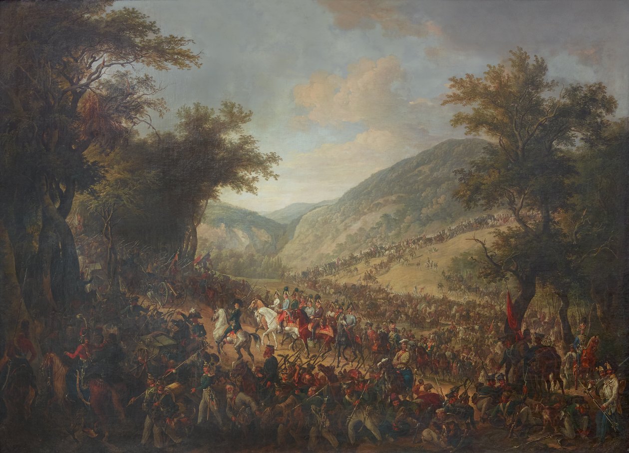 Müttefik orduları, Avusturya İmparatoru I. Franz (II), başlarında Veliaht Prens Ferdinand ile, Temmuz 1815