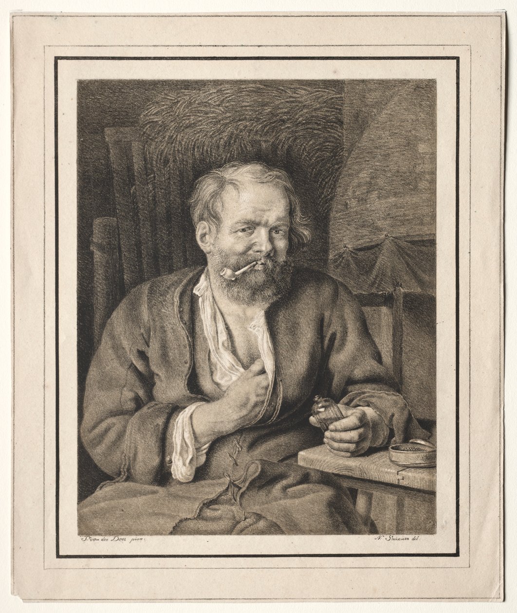 Bir Masada Oturan, Pipo İçen Köylü by Johann Nepomuk Strixner