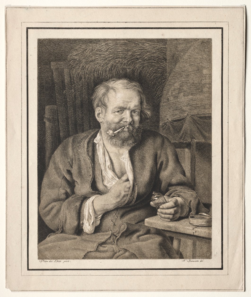 Bir Masada Oturan, Pipo İçen Köylü, 1817-1821. by Johann Nepomuk Strixner