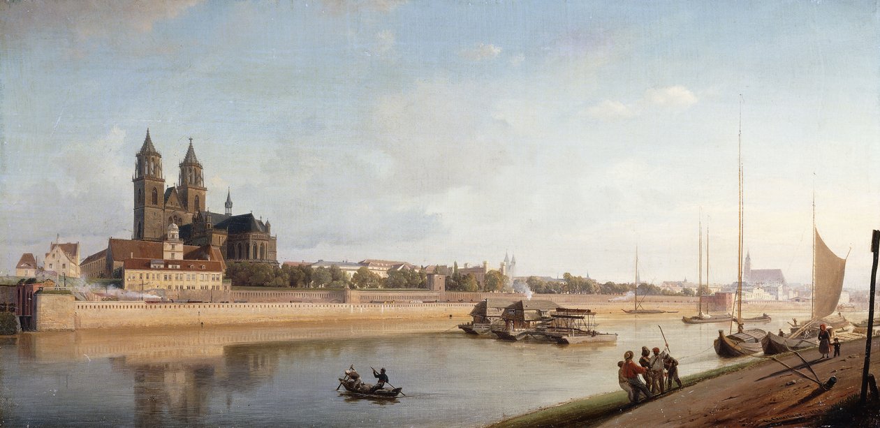 Elbe Nehri kıyısında Magdeburg - Doğudan Batıya bakış; Elbe üzerinde Magdeburg; Doğudan batıya bakış, 1853 by Johann Philipp Eduard Gartner
