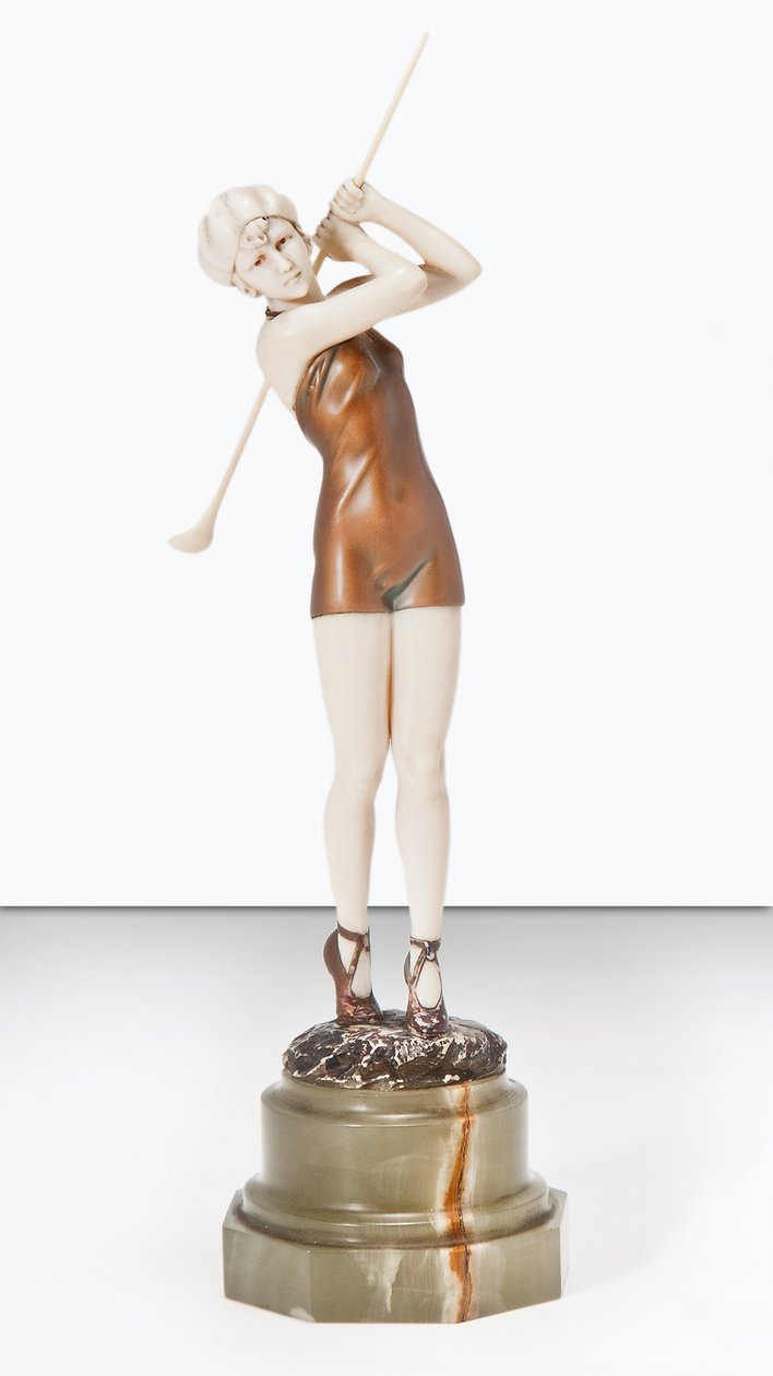 Yüzme Kostümlü Golfçü, c.1925 (bronz, fildişi ve oniks) by Johann Philipp Ferdinand Preiss