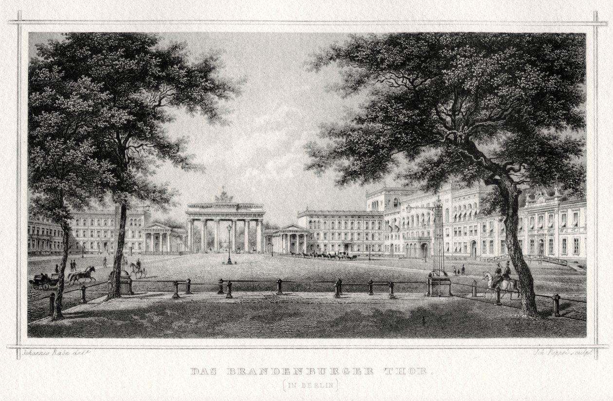 Brandenburg Kapısı, Berlin, 19. yüzyıl. by Johann Poppei