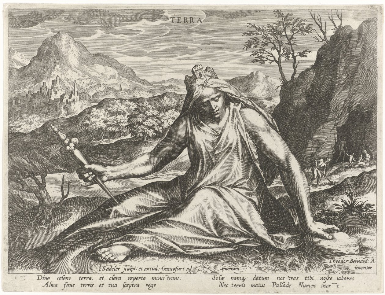 Tanrıça Kibele Terra tarafından kişileştirilen toprak (nesne üzerindeki başlık) Mitolojik figürler olarak dört element (dizi başlığı) by Johann Sadeler (I)