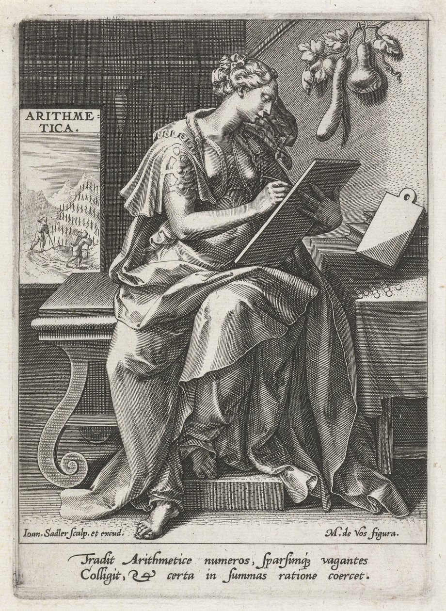 Aritmetik Arithmetica (nesne üzerine başlık) Yedi liberal sanat (artes liberales) (dizi başlığı) by Johann Sadeler (I)