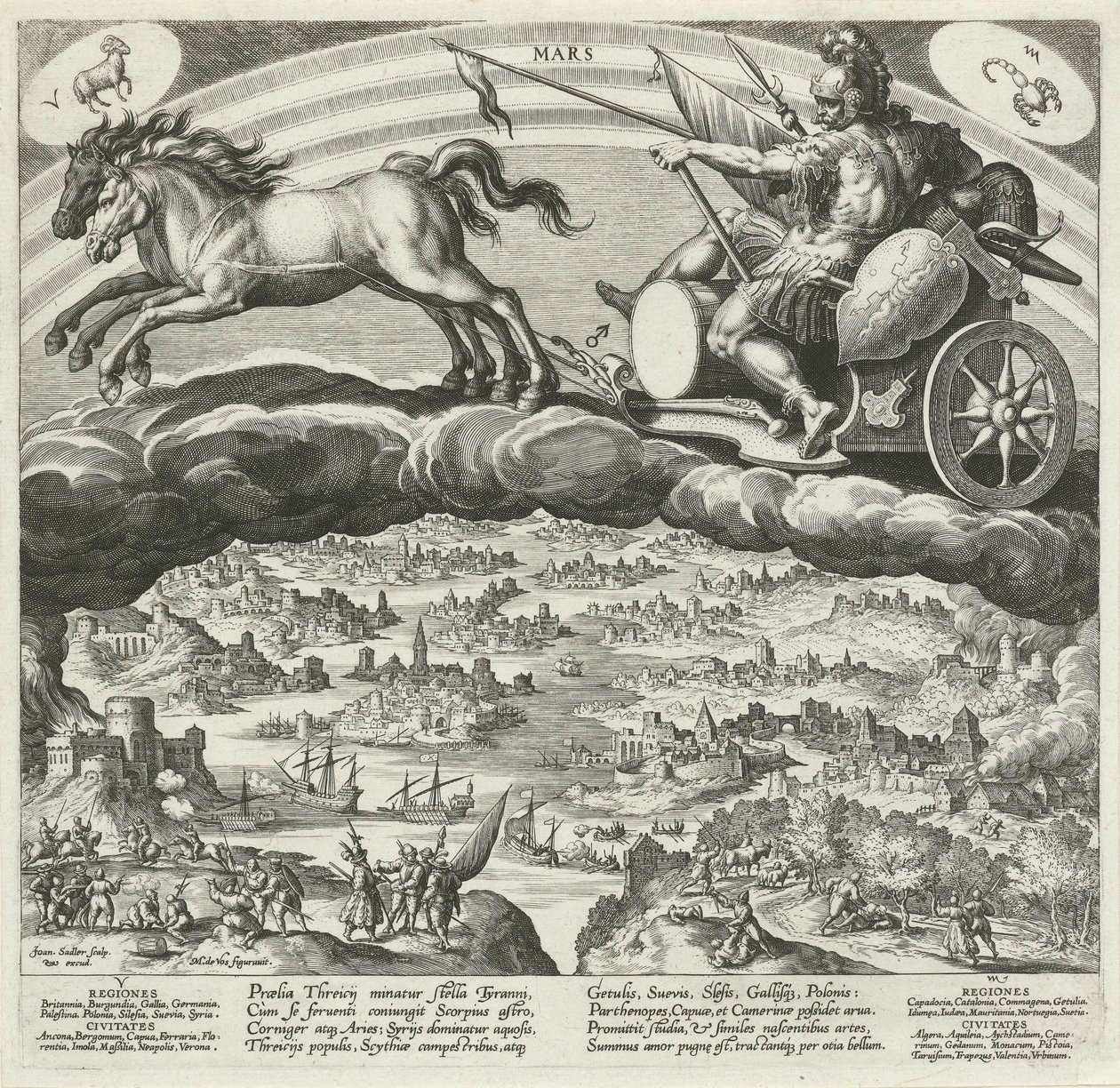 Mars gezegeni ve dünya üzerindeki etkisi Yedi Gezegen (dizi başlığı) Planetarum effectus et eorum in signis zodyak (dizi adı) by Johann Sadeler (I)