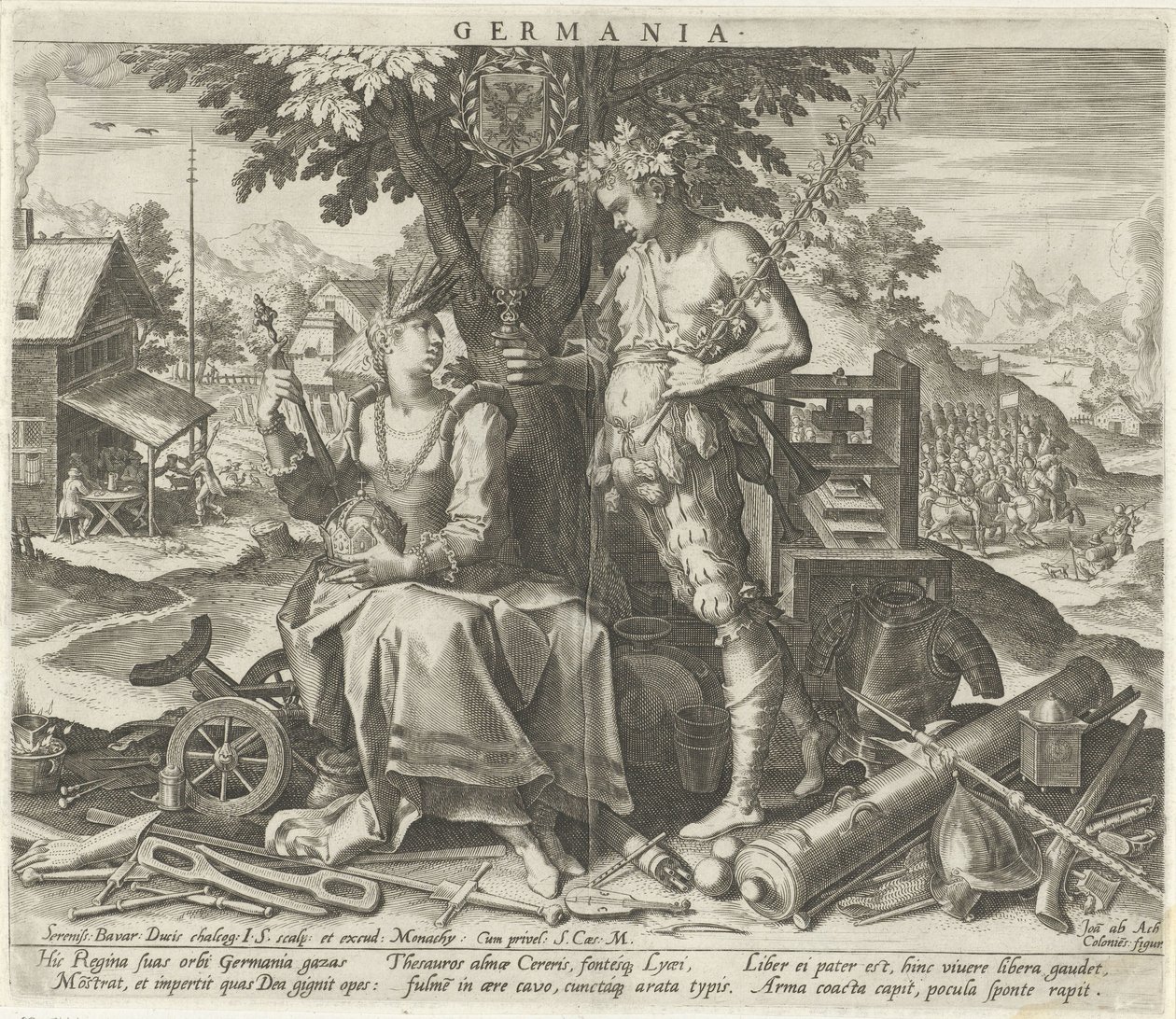 Ceres ve Bacchus ile Almanya Germanya (nesne üzerindeki başlık) Avrupa ülkelerinin alegorik temsilleri (dizi başlığı) by Johann Sadeler (I)