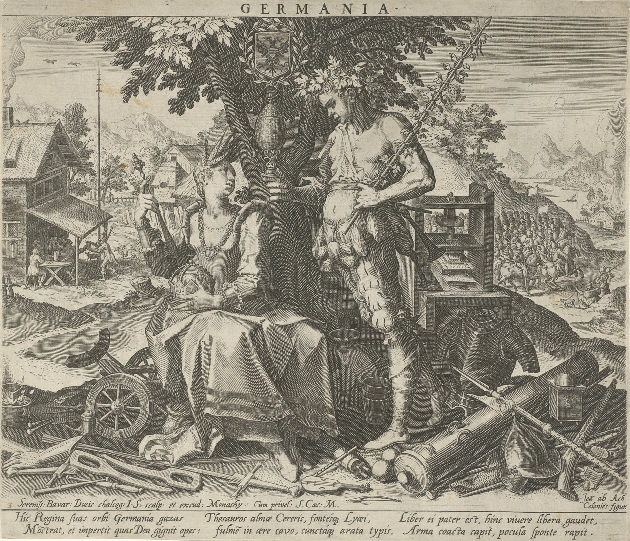 Ceres ve Bacchus ile Almanya Germanya (nesne üzerindeki başlık) Avrupa ülkelerinin alegorik temsilleri (dizi başlığı) by Johann Sadeler (I)
