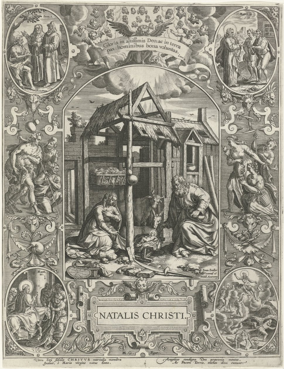 Doğuş: Noel Natalis Christi (nesne üzerindeki başlık) Dört En Önemli Hıristiyan Bayramı (dizi başlığı) by Johann Sadeler (I)