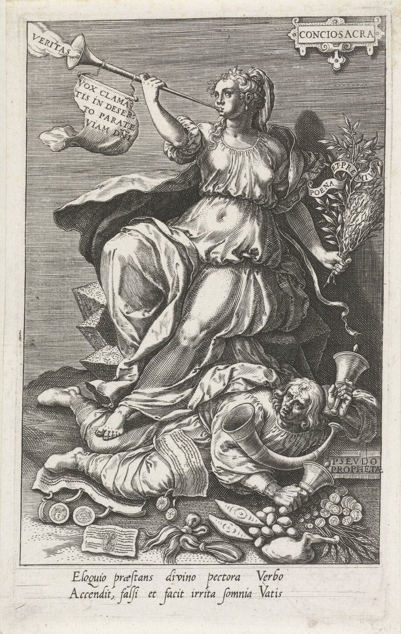Vicdan (Conciosacra) Sahte Peygamberlerin (Pseudo Prophetae) Üstesinden Geliyor Conciosacra (nesne üzerindeki başlık) Erdemler kötülükleri yener (dizi başlığı) by Johann Sadeler (I)