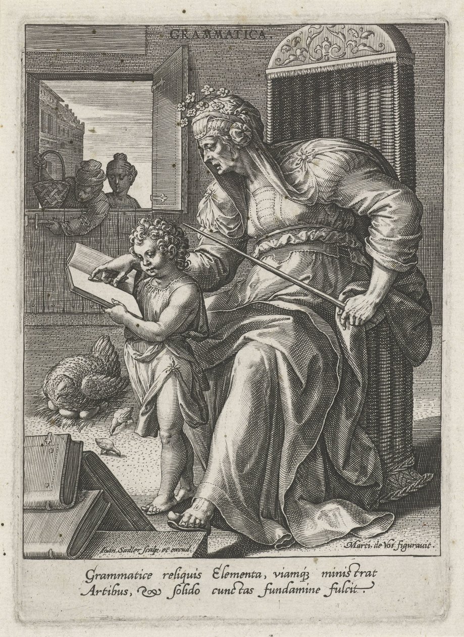 Dilbilgisi (nesne üzerindeki başlık) Yedi liberal sanat (artes liberales) (dizi başlığı) by Johann Sadeler (I)