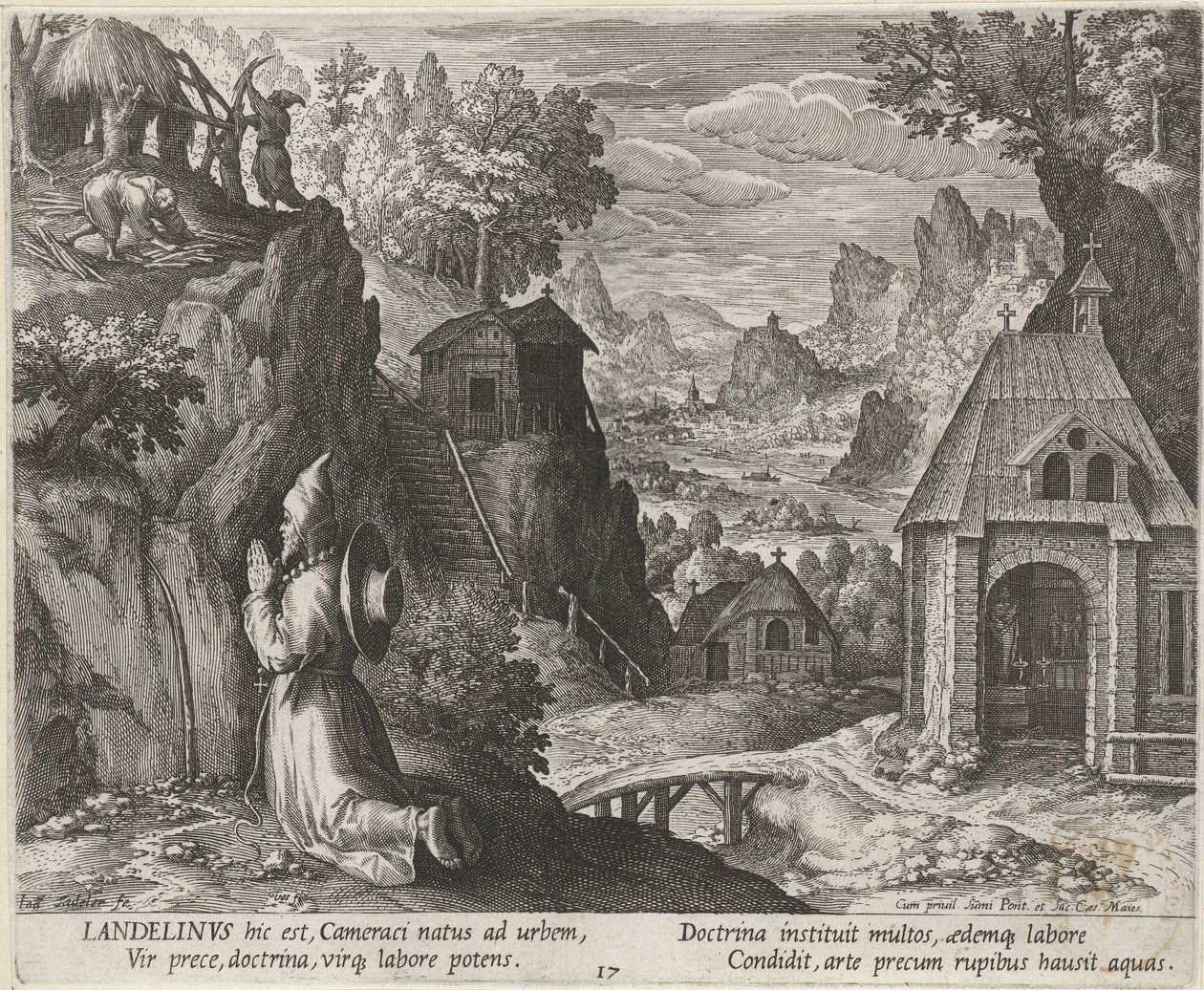 Bir keşiş olarak Aziz Landelinus Hermits (dizi adı) Oraculum Anachoreticum (dizi adı) by Johann Sadeler (I)