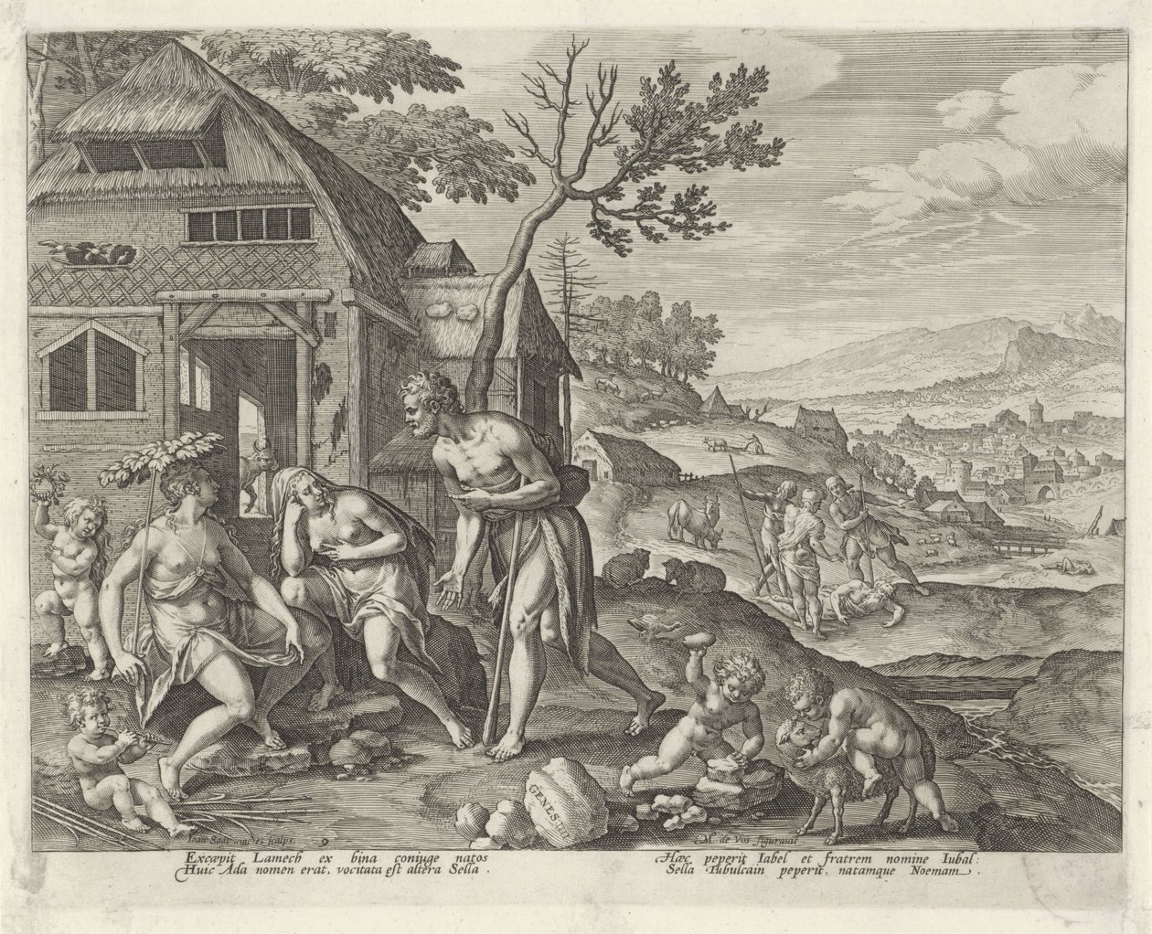Lemek ve iki karısı Boni et mali scientia (dizi adı) by Johann Sadeler (I)